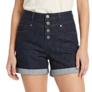 Modcloth Navy Blue Dark Wash Button Fly High Rise Stretch Cuffed Shorts size 4